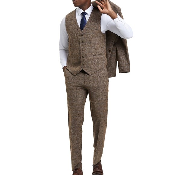 Brown Graph Check 3 Piece Stacy Adams men's Suit - Picture 2 of 5